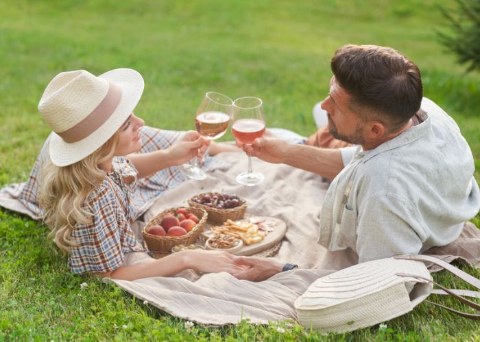Couple Enjoying Romantic Picnic Outdoors