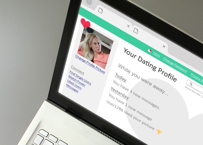 Woman Updating Dating Profile Bio On Laptop