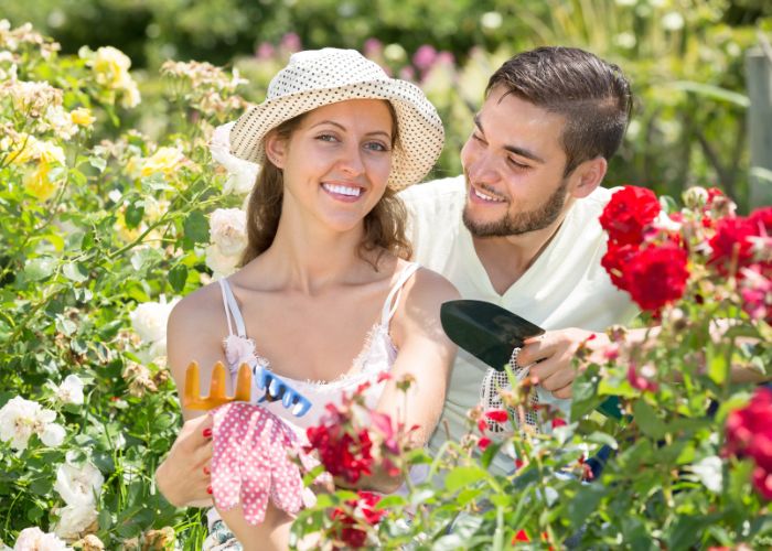 Couple Enjoying A Romantic Flower Picking Date