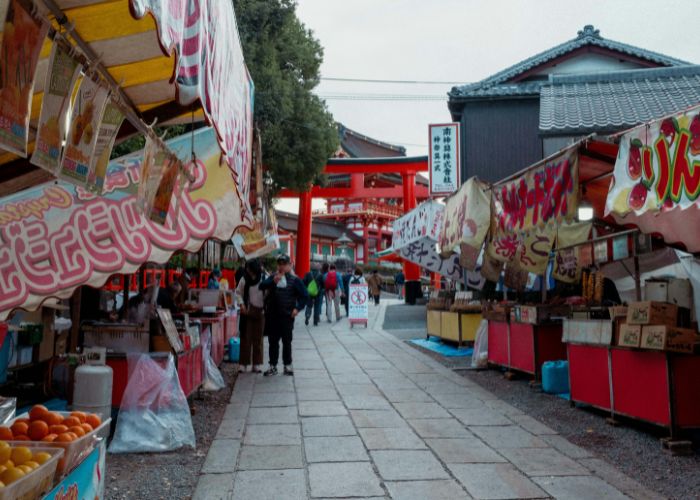 Japanese Market Street With Food Stalls
